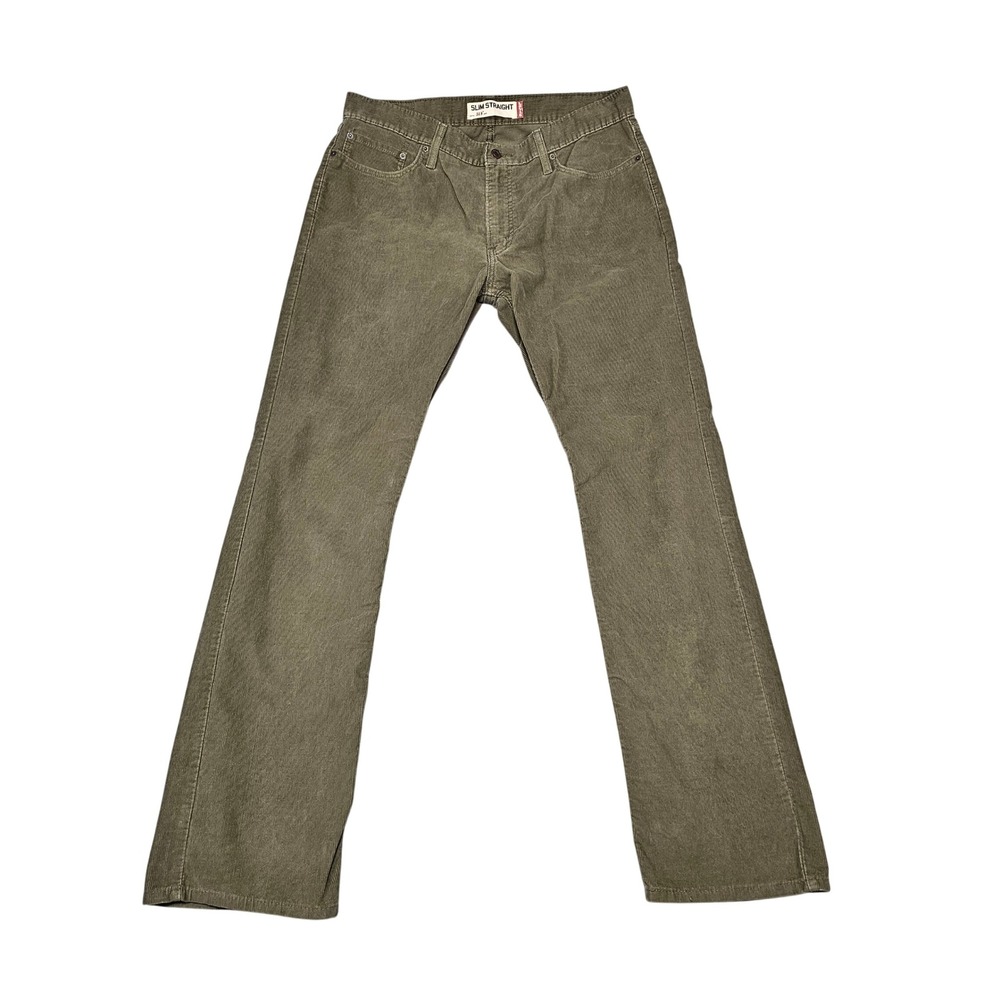 Levi's 514 Slim Straight Corduroy Pants Olive Green Men's Size 36x34 White Tab